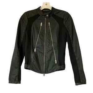 VTG Armani Exchange Moto Biker Designer Jacket Black Women L Black Full Zip